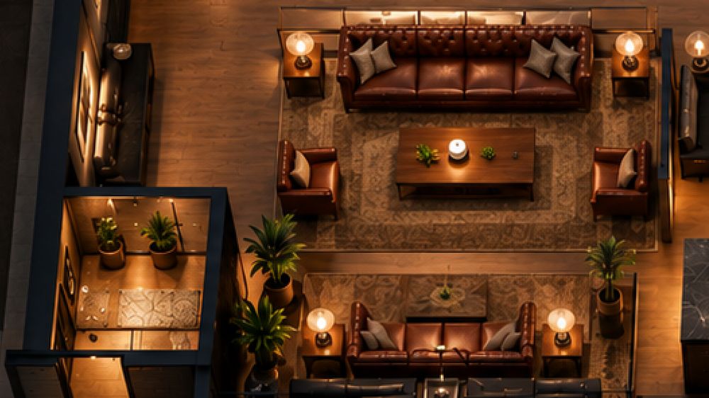 Overhead view of the members lounge seating